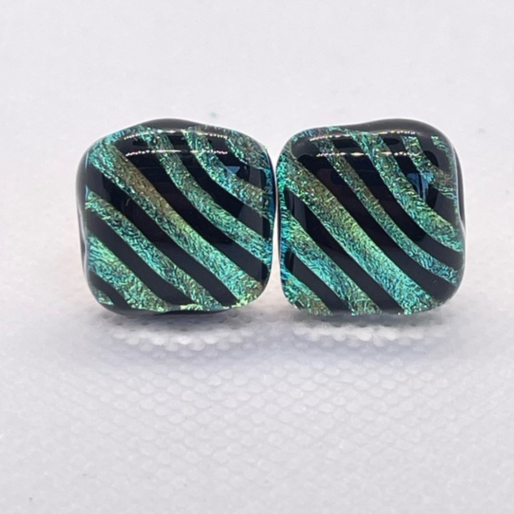 Cufflinks! Beautiful blue & green glass with black stripe design; Great gift!